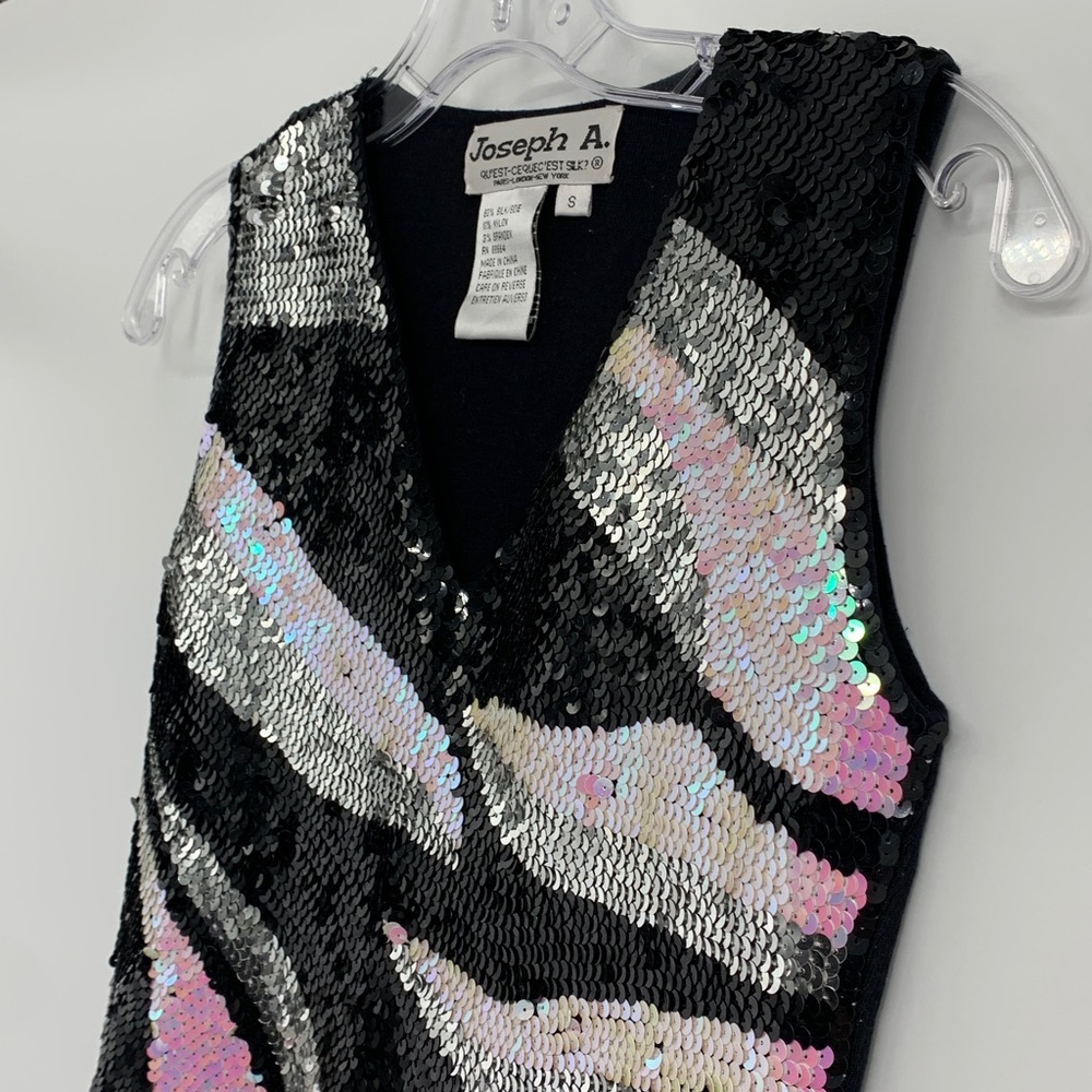 Sz S Joseph A. Sequin women’s NYE Blouse - Black, Silver, Pink •FABULOUS!• vtg! - Picture 8 of 17